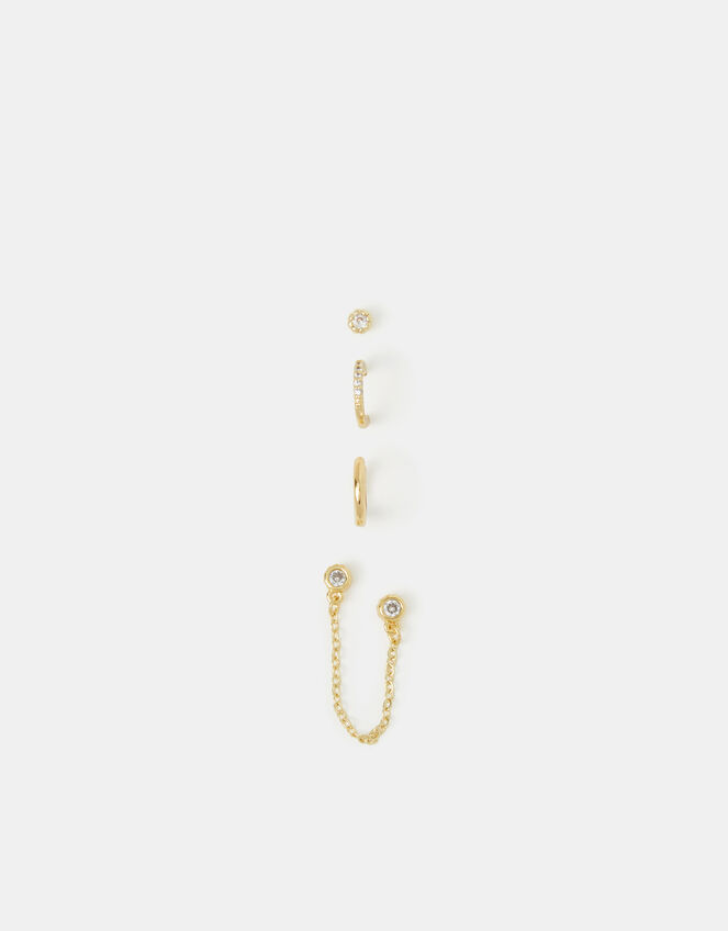 4-Pack 14ct Gold-Plated Stud & Hoop Earrings, , large