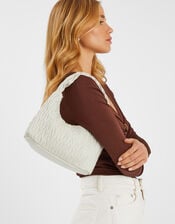 Ruched Faux Leather Handbag, Cream (CREAM), large