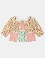 Girls Floral Patchwork Top, Pink (PINK), large