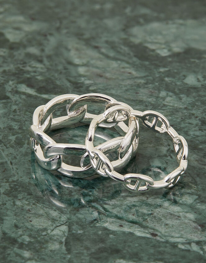 Silver-Plated Chain Rings Set of Two, Silver (ST SILVER), large