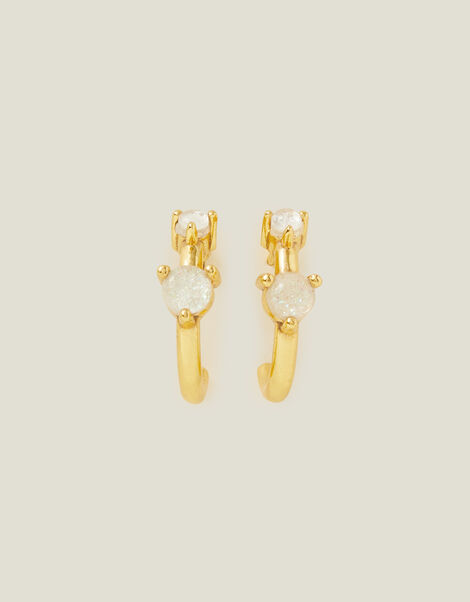 14ct Gold-Plated Faux Opal Chunky Hoops, , large