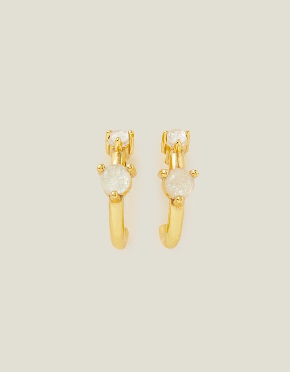 14ct Gold-Plated Faux Opal Chunky Hoops, , large