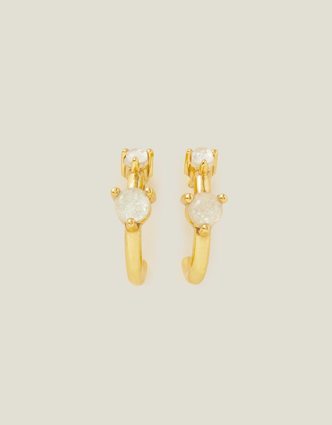 14ct Gold-Plated Faux Opal Chunky Hoops, , large