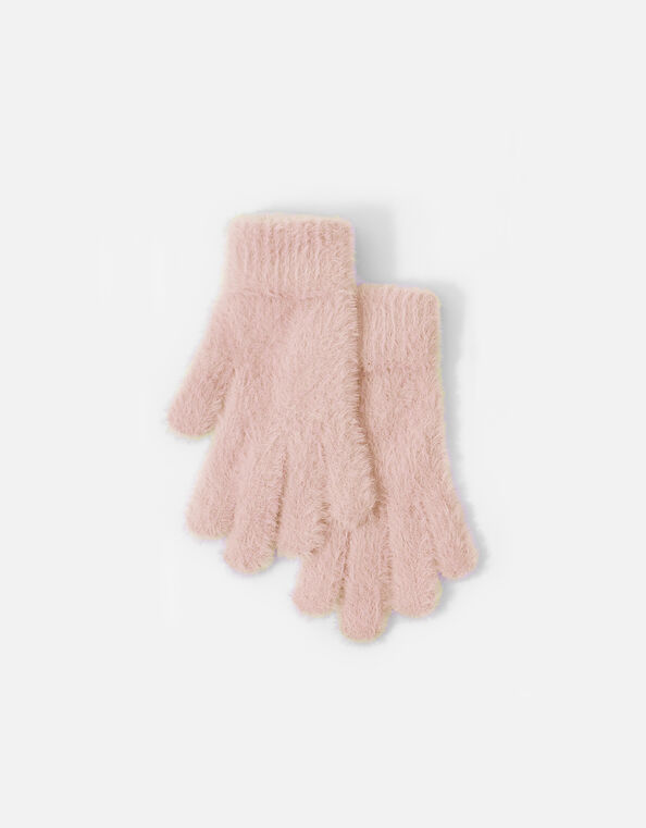 Stretch Fluffy Knit Gloves Pink, Pink (PALE PINK), large