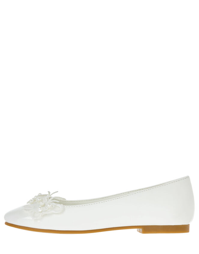 Patent Butterfly Embellished Ballet Flats, Natural (IVORY), large