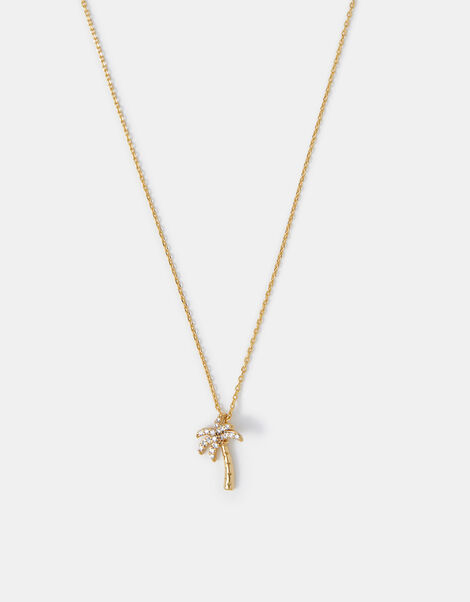 14ct Gold-Plated Diamanté Palm Tree Pendant Necklace, , large
