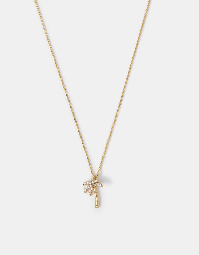 14ct Gold-Plated Diamanté Palm Tree Pendant Necklace, , large