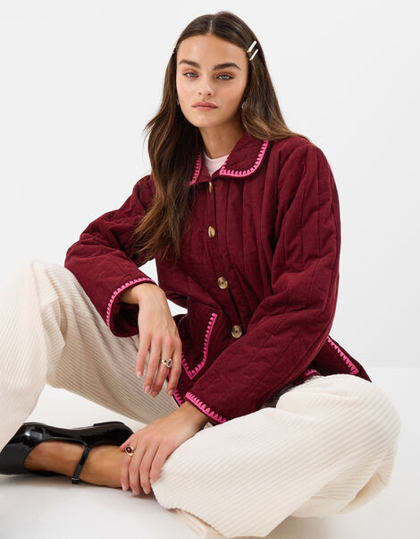 Whipstitch Quilted Corduroy Jacket, Red (BURGUNDY), large