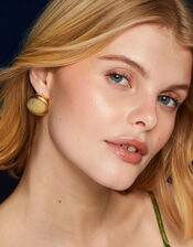 14ct Gold-Plated Ridge Button Stud Earrings, , large