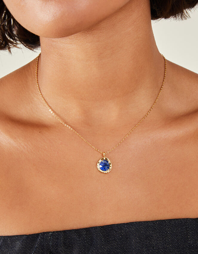 14ct Gold-Plated Lapis Lazuli Pendant Necklace, , large