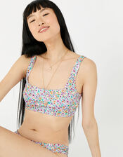 Retro Ditsy Floral Bikini Crop Top, Multi (BRIGHTS-MULTI), large
