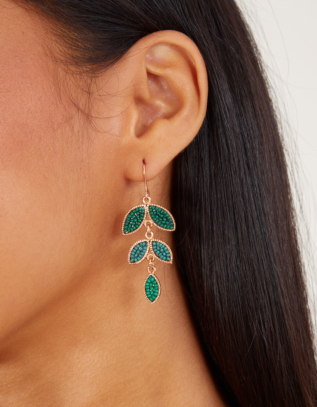 Beaded leaf earrings sale