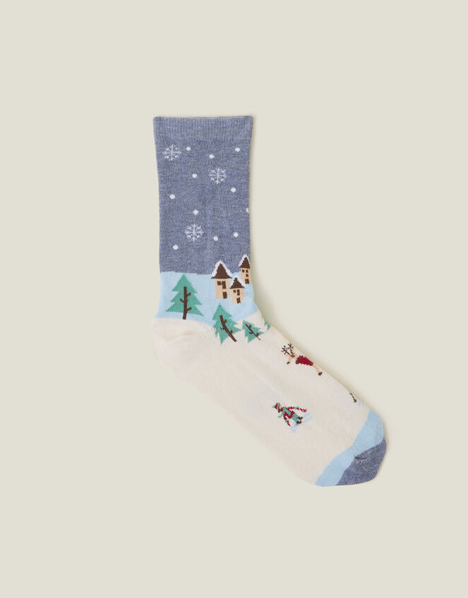 Snowy Scene Socks, Blue (BLUE), large