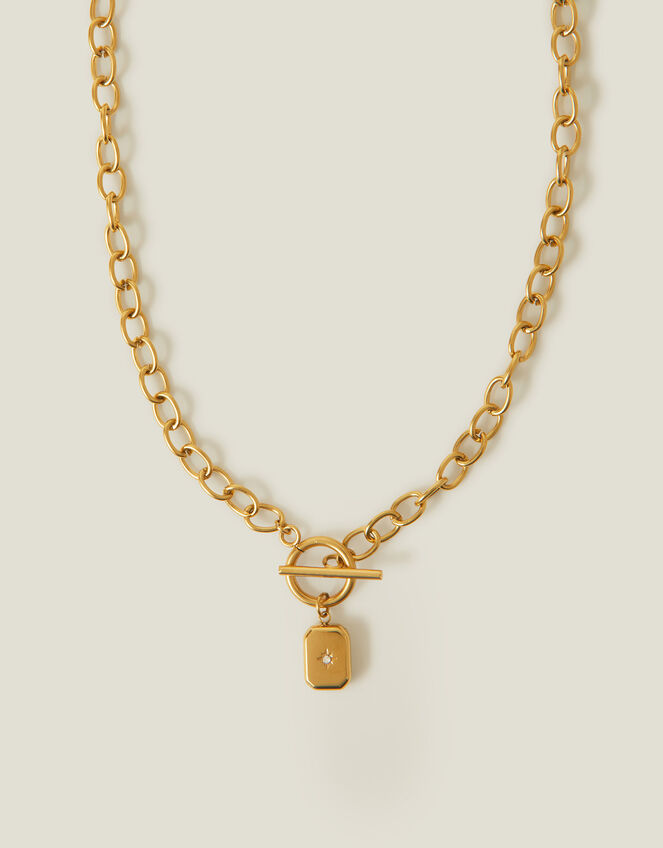 14ct Gold-Plated T-Bar Star Pendant Necklace, , large