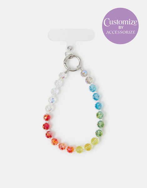 Rainbow Beaded Wrist Phone Strap, , large