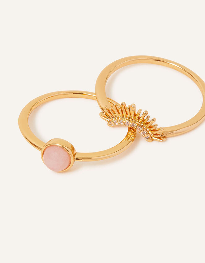 14ct Gold-Plated Rose Quartz Sun Ring Set of Two, Gold (GOLD), large