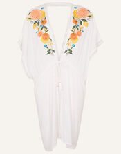 Lemon and Orange Embroidered Open Back Kaftan, Ivory (IVORY), large
