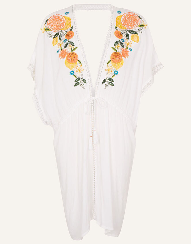 Lemon and Orange Embroidered Open Back Kaftan, Ivory (IVORY), large