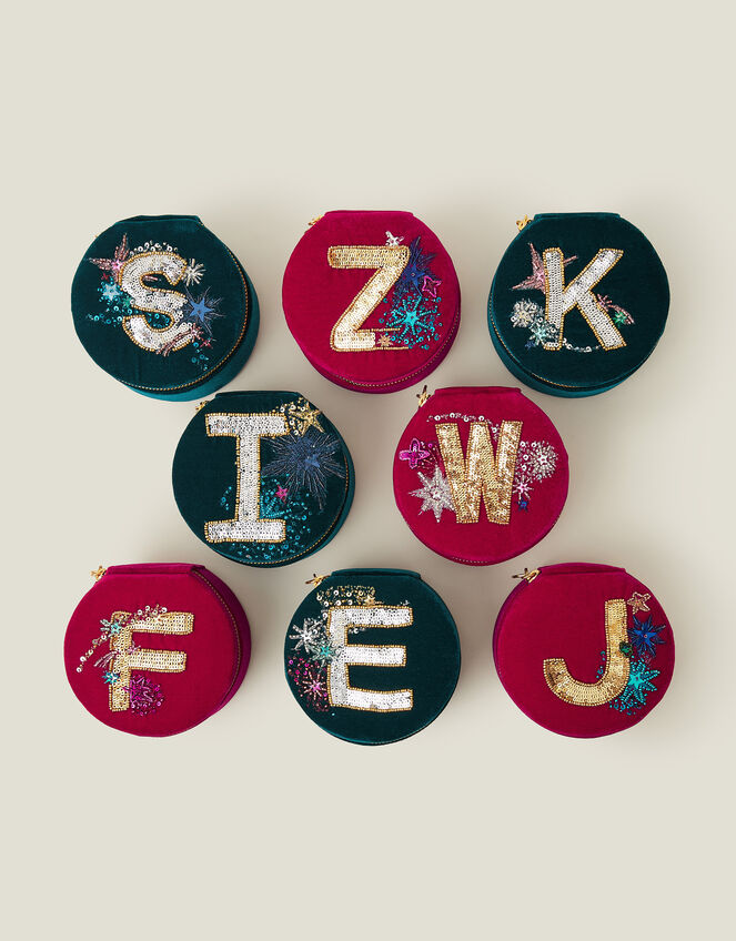 Round Initial Velvet Jewellery Box, Multi (BRIGHTS MULTI), large