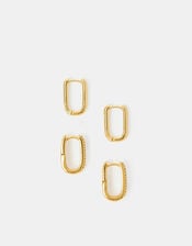 2-Pack 14ct Gold-Plated Rectangle Hoop Earrings, , large