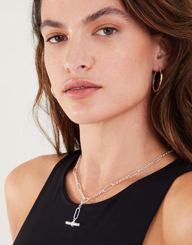 Sterling Silver-Plated Twist T-Bar Necklace, , large