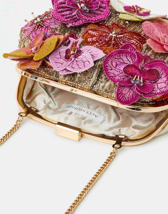 3D Flower Embellished Clutch Bag, , large