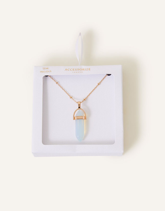 Semi-Precious Stone Pendant Necklace, White (WHITE), large