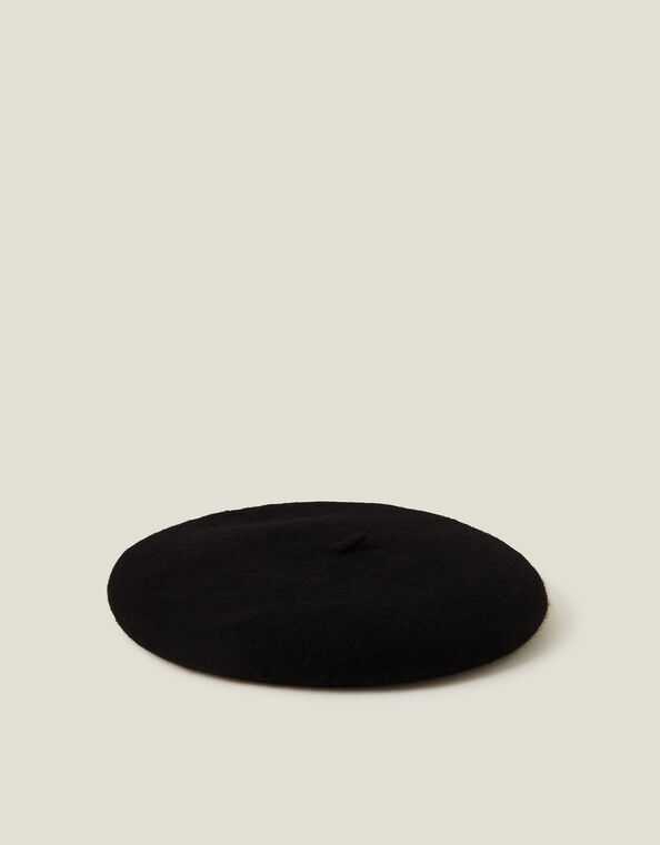 Wool Bow Beret, Black (BLACK), large