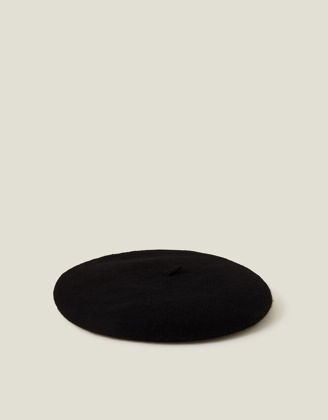 Wool Bow Beret, Black (BLACK), large