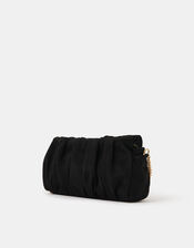 Ruched Faux Suede Clutch Bag, Black (BLACK), large