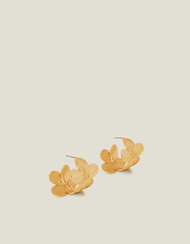 Statement Flower Hoop Earrings Gold, , large