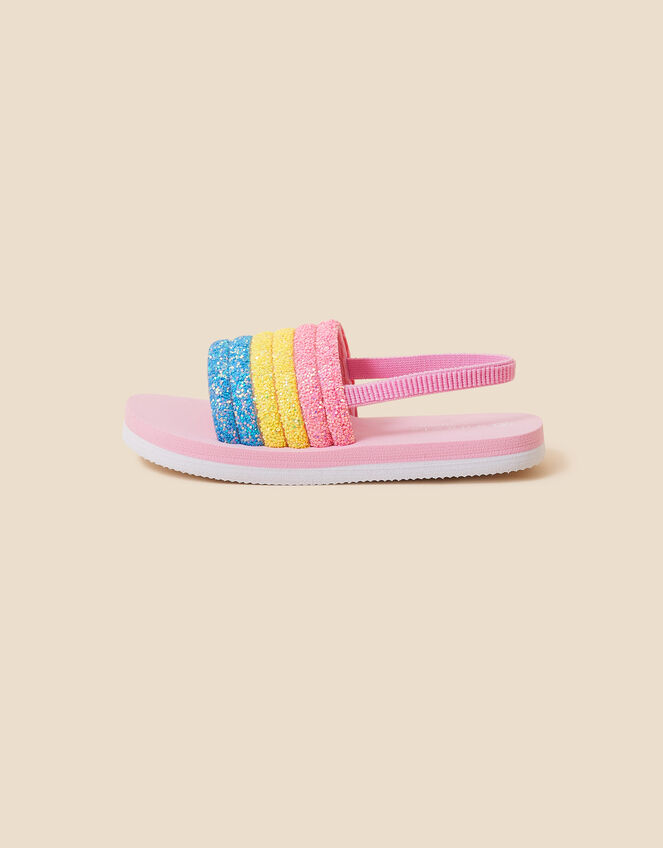 Girls Glitter Stripe Platform Slingback Sliders, Multi (BRIGHTS-MULTI), large