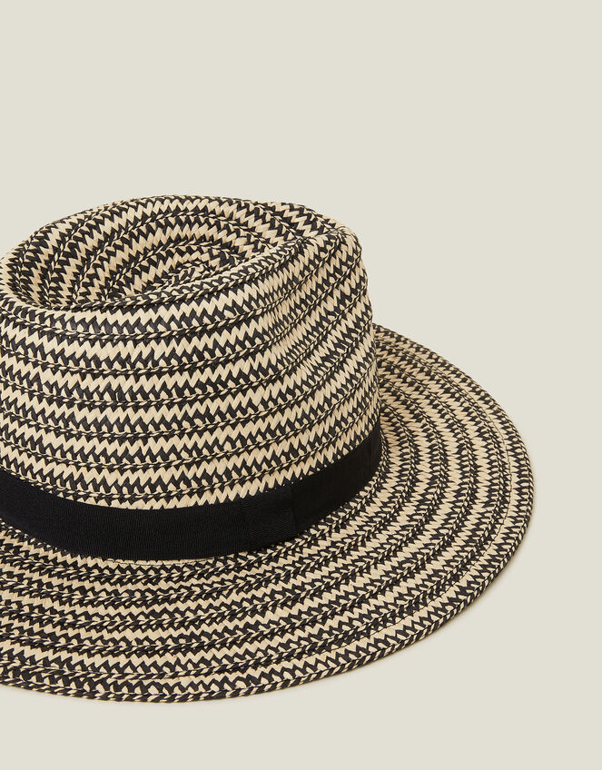 Contrast Woven Straw Hat, , large
