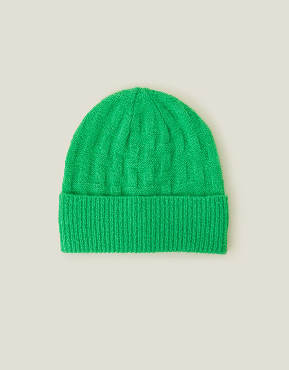 Geometric Knit Beanie, Green (GREEN), large