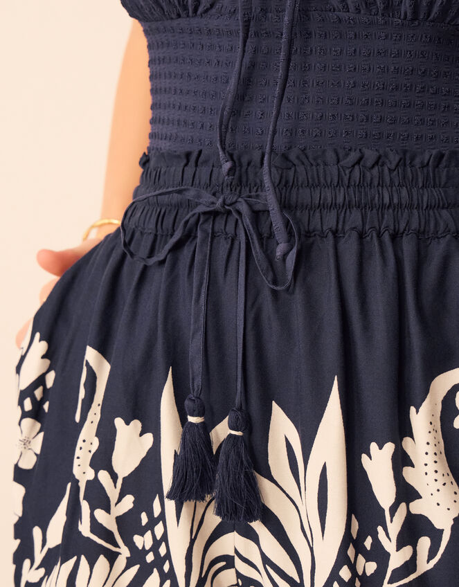 Floral Print High Waist Shorts, Blue (NAVY), large