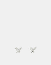 Sterling Silver Diamante Butterfly Stud Earrings, , large
