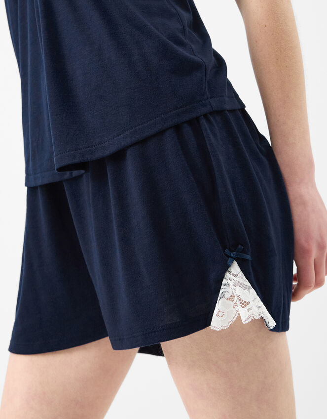 Lace Trim Short Pyjamas Set, Blue (NAVY), large