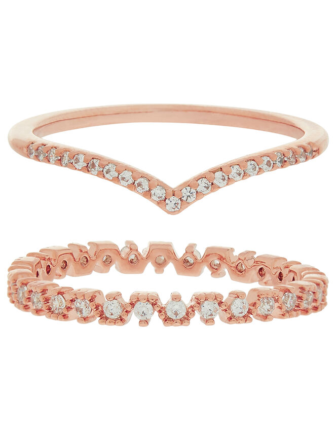 Rose Gold-Plated Sparkle Wishbone Ring Set, Gold (ROSE GOLD), large