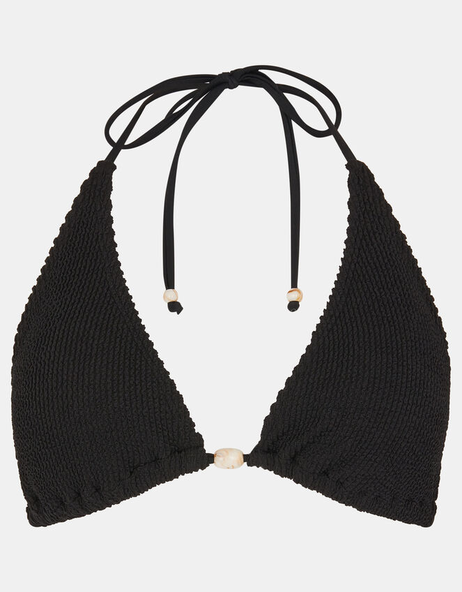 Crinkle Textured Triangle Bikini Top, Black (BLACK), large