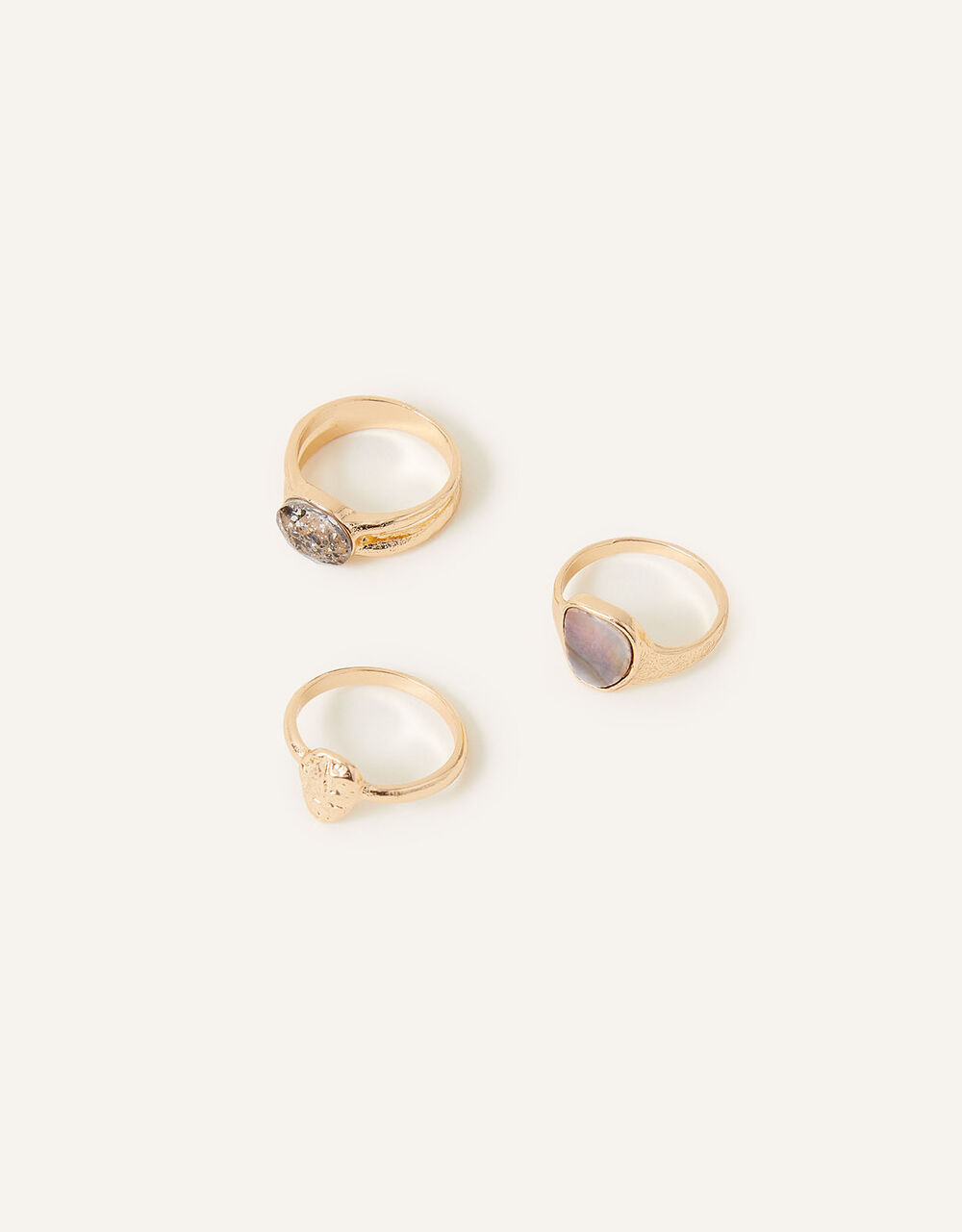 Pearlised Ring Set of Three Grey | Stacked rings | Accessorize UK