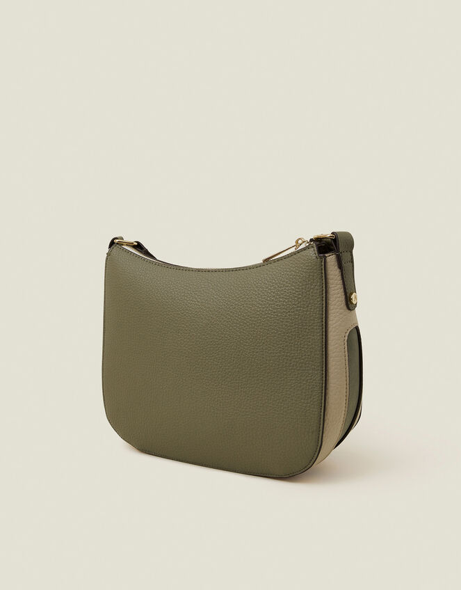 Two-Tone Faux Leather Crossbody Bag Khaki, , large