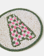 Round Initial Beaded Coaster, Multi (PASTEL MULTI), large