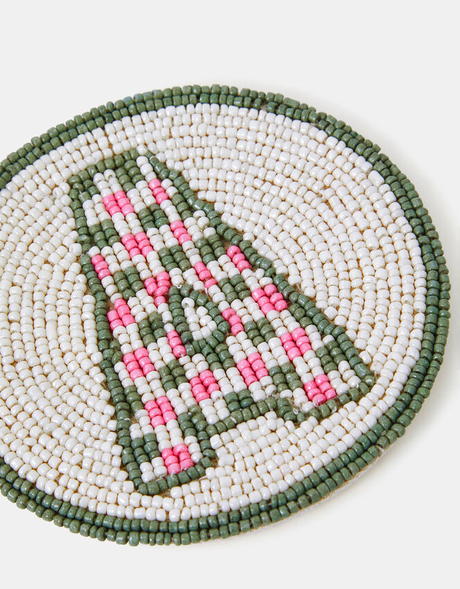 Round Initial Beaded Coaster, Multi (PASTEL MULTI), large