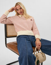 Cherry Stripe Polo Neck Jumper, Cream (CREAM), large