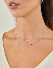 Sterling Silver-Plated Beaded Station Necklace, , large
