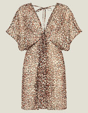 Animal Print Chiffon Kaftan, Brown (BROWN), large