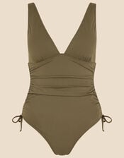 Ruched Side Shaping Swimsuit, Green (KHAKI), large
