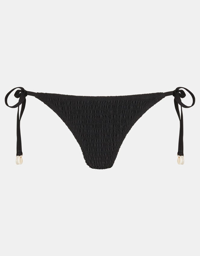 Smocked Tie Side Bikini Bottoms, Black (BLACK), large