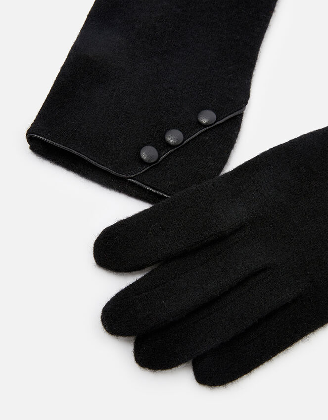 Button Detail Wool Gloves, Black (BLACK), large