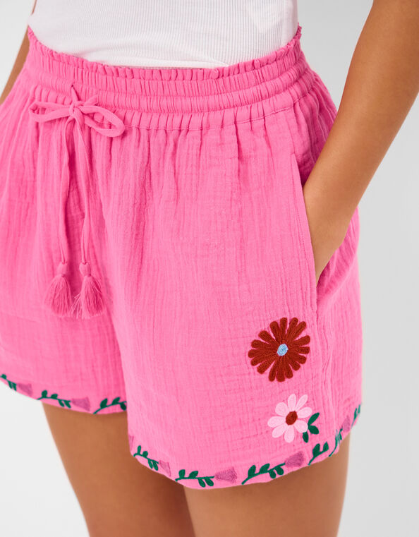 Embroidered Cotton Shorts, Pink (BRIGHT PINK), large